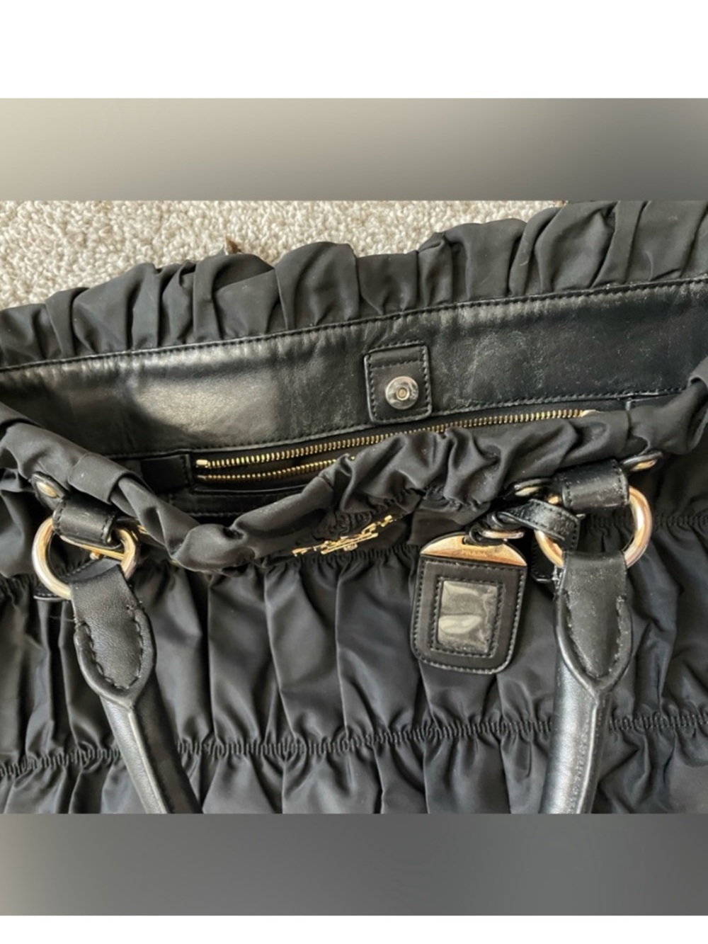 🔥 Price lowered Prada Tessuto Gaufre  Ruched Nylon and leather bag. Authentic - Picture 6 of 17